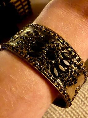 M. Fredric Antique Gold Tone Cuff Bracelet with Black Crystal Accents